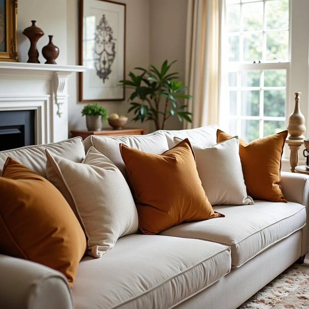 Living Room with Caramel Accents