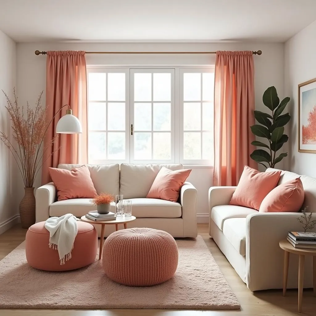 Living room with coral and peach accents