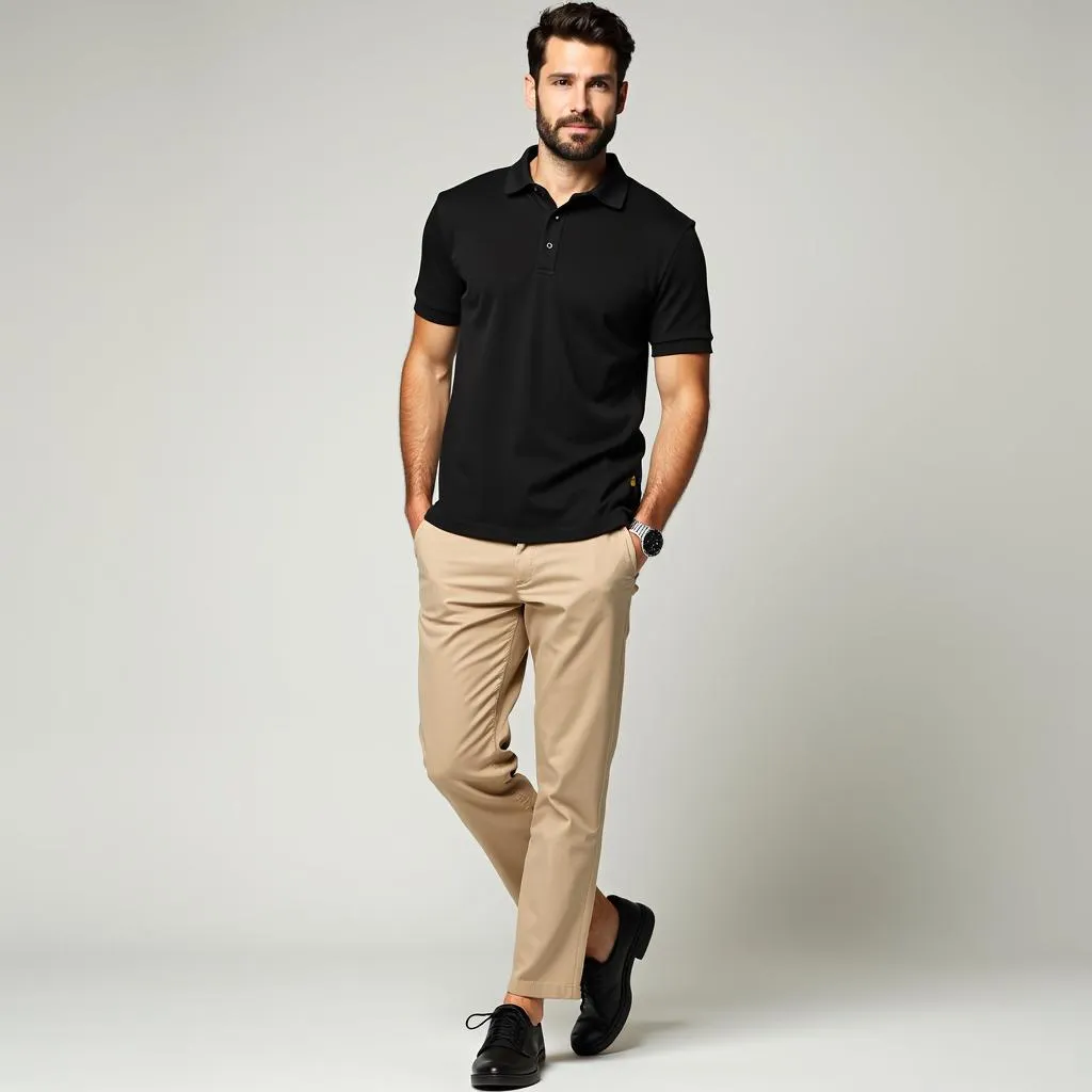 Black Shirt with Beige Pants