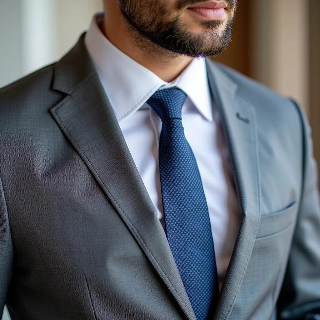 Man in a gray suit with a blue tie