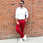 Man in red pants and a white shirt