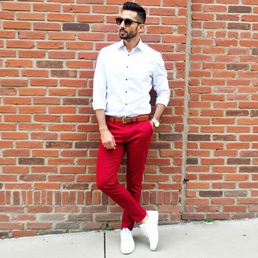 Man in red pants and a white shirt