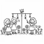 May Crowning Coloring Page: Children Enjoying Coloring