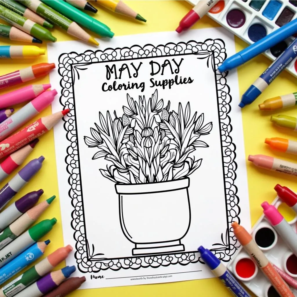 Colorful May Day Coloring Supplies