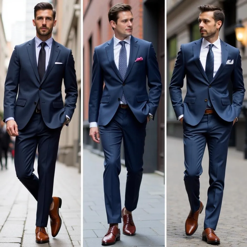 Men Wearing Navy Blue Suits and Brown Shoes