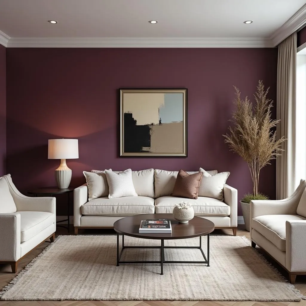 Living Room with a Mulberry Accent Wall