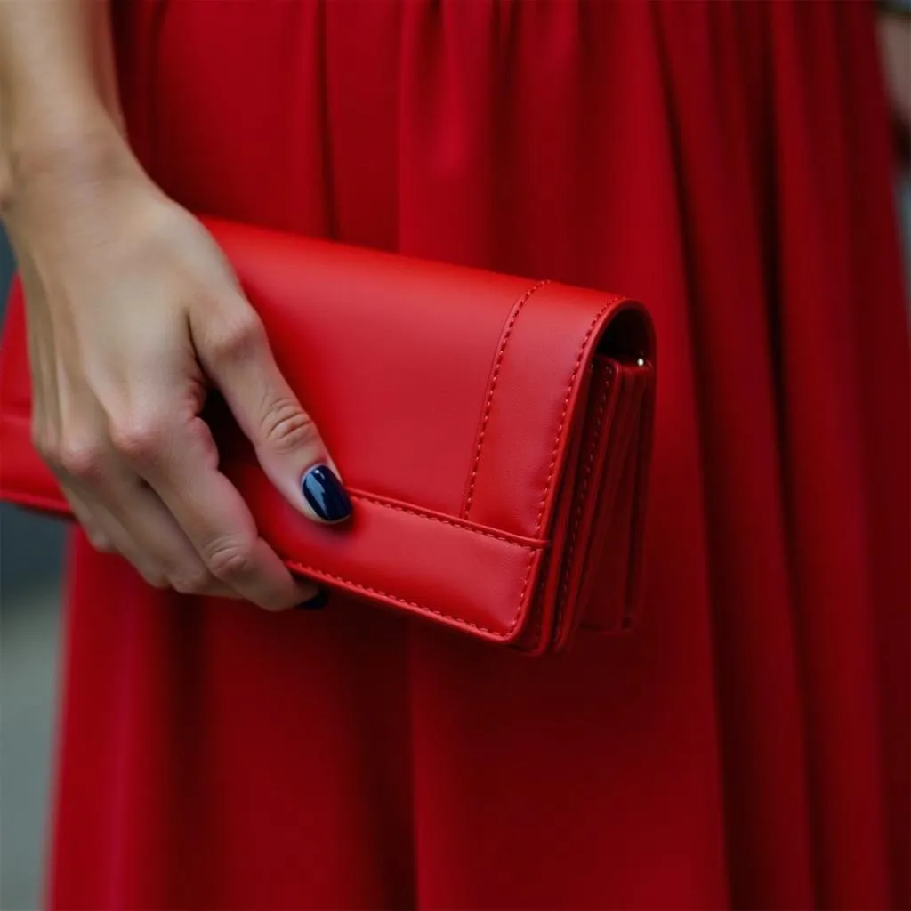 Navy blue nails with a red dress