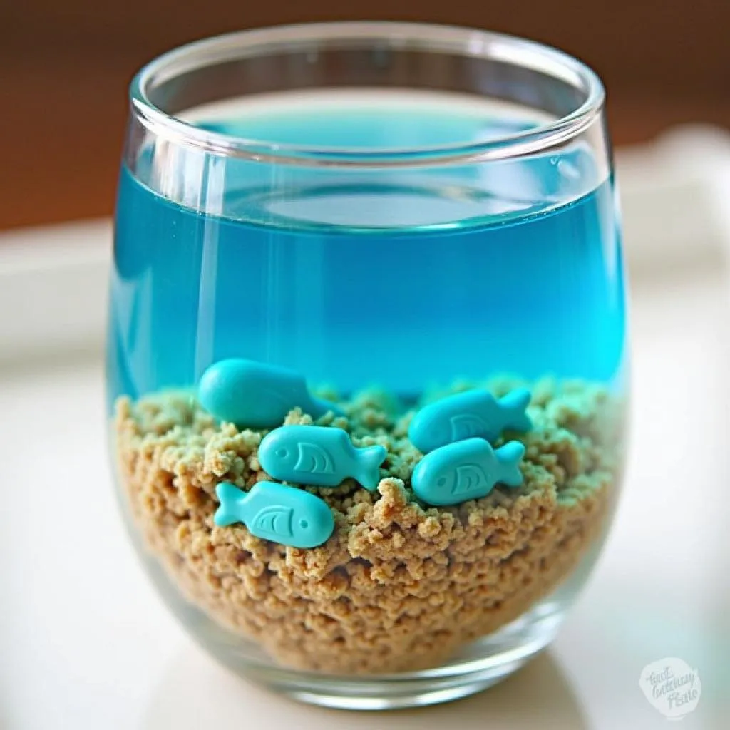 Layered jello in a glass creates a stunning visual effect resembling an ocean scene.