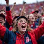 Ole Miss students cheering at a football game