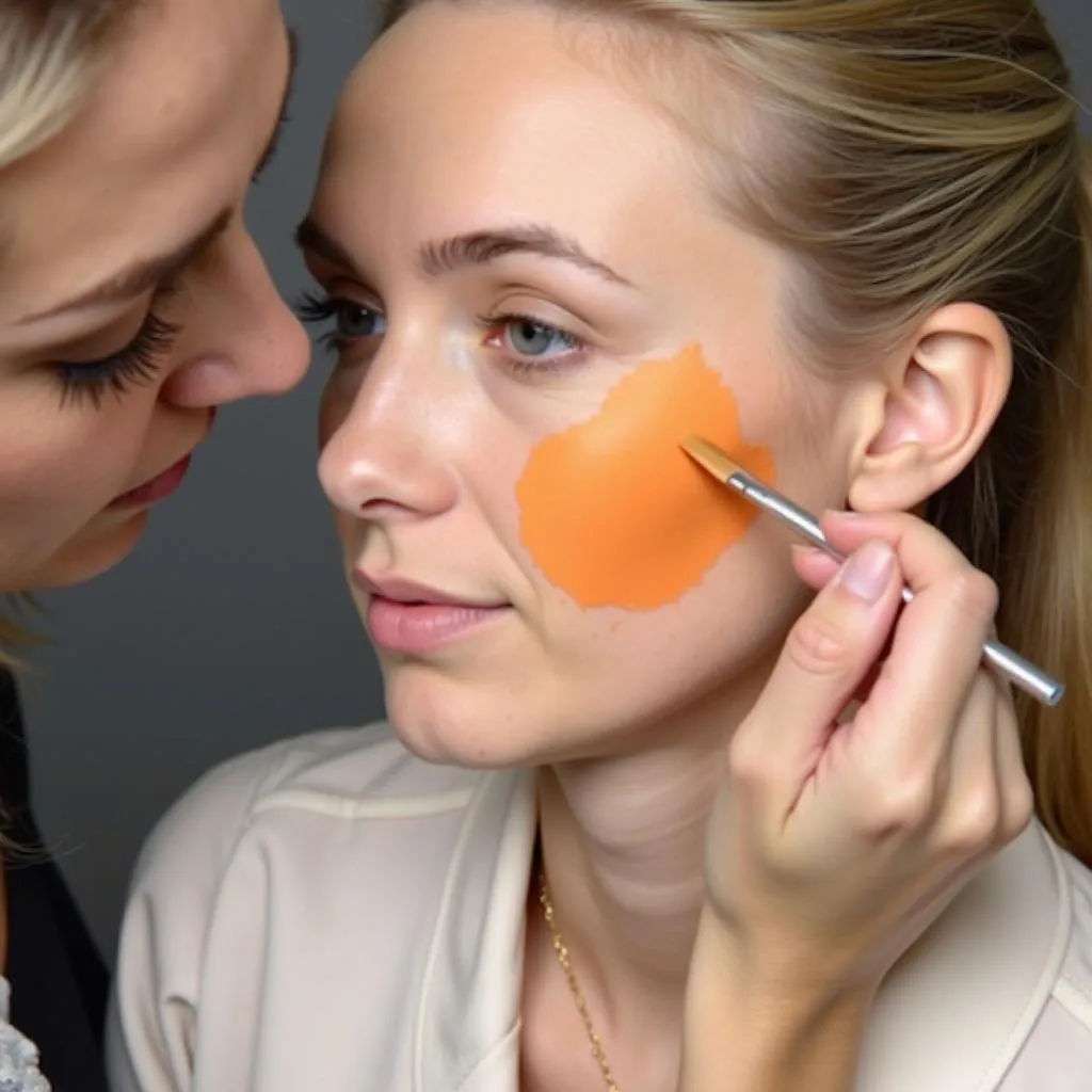 Applying Orange Color Corrector - Professional Makeup Artist
