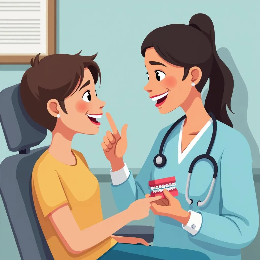 Orthodontist discussing braces color options with a patient