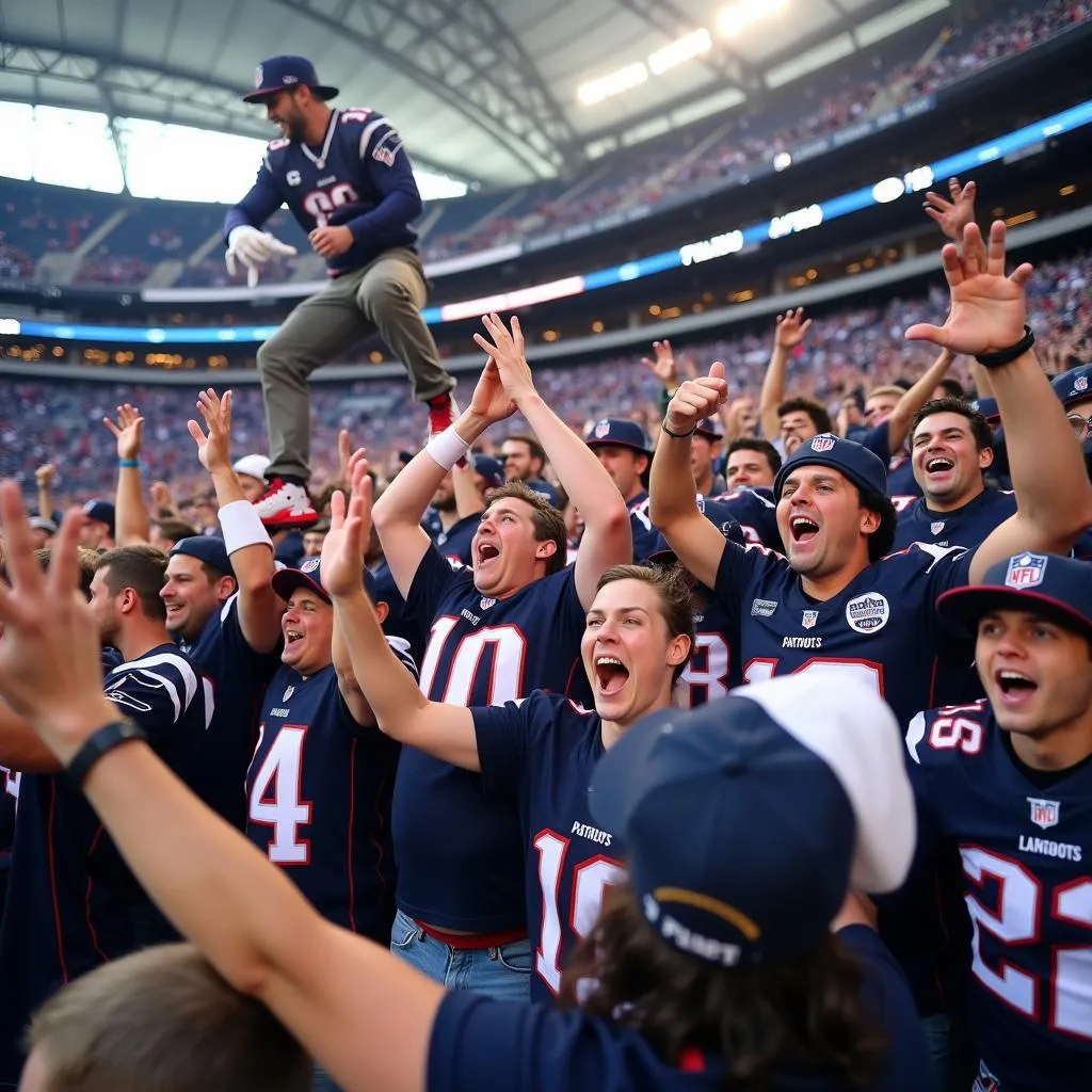 New England Patriots fans celebrating a touchdown