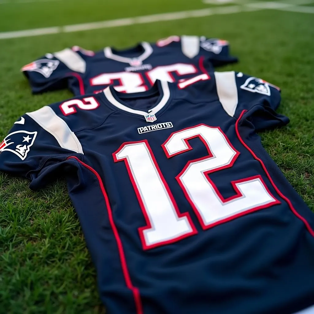 New England Patriots uniforms on a football field