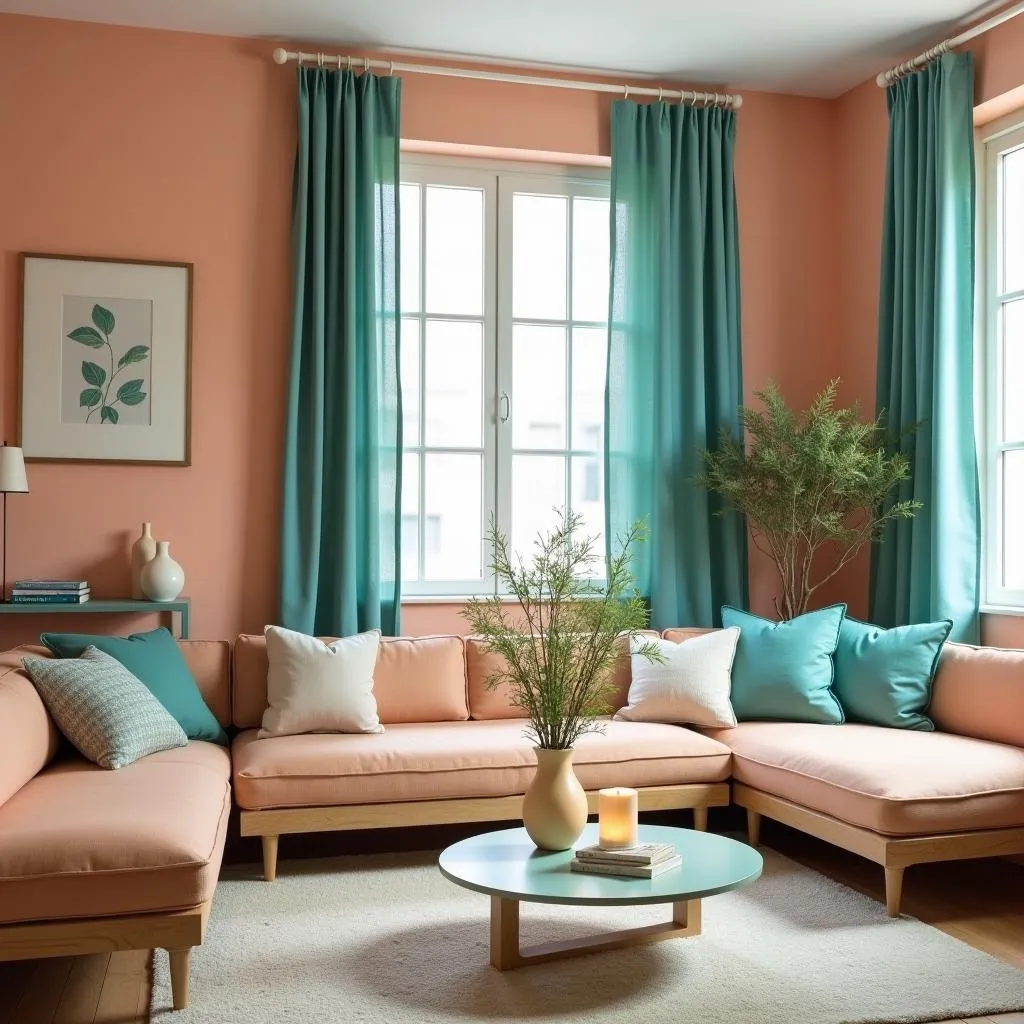 Peach and Teal Living Room