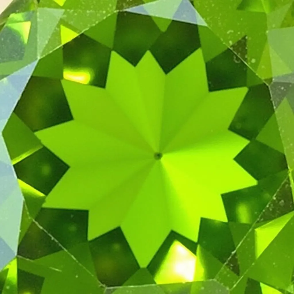 Close-up of a peridot gemstone, showcasing its vibrant green hue.