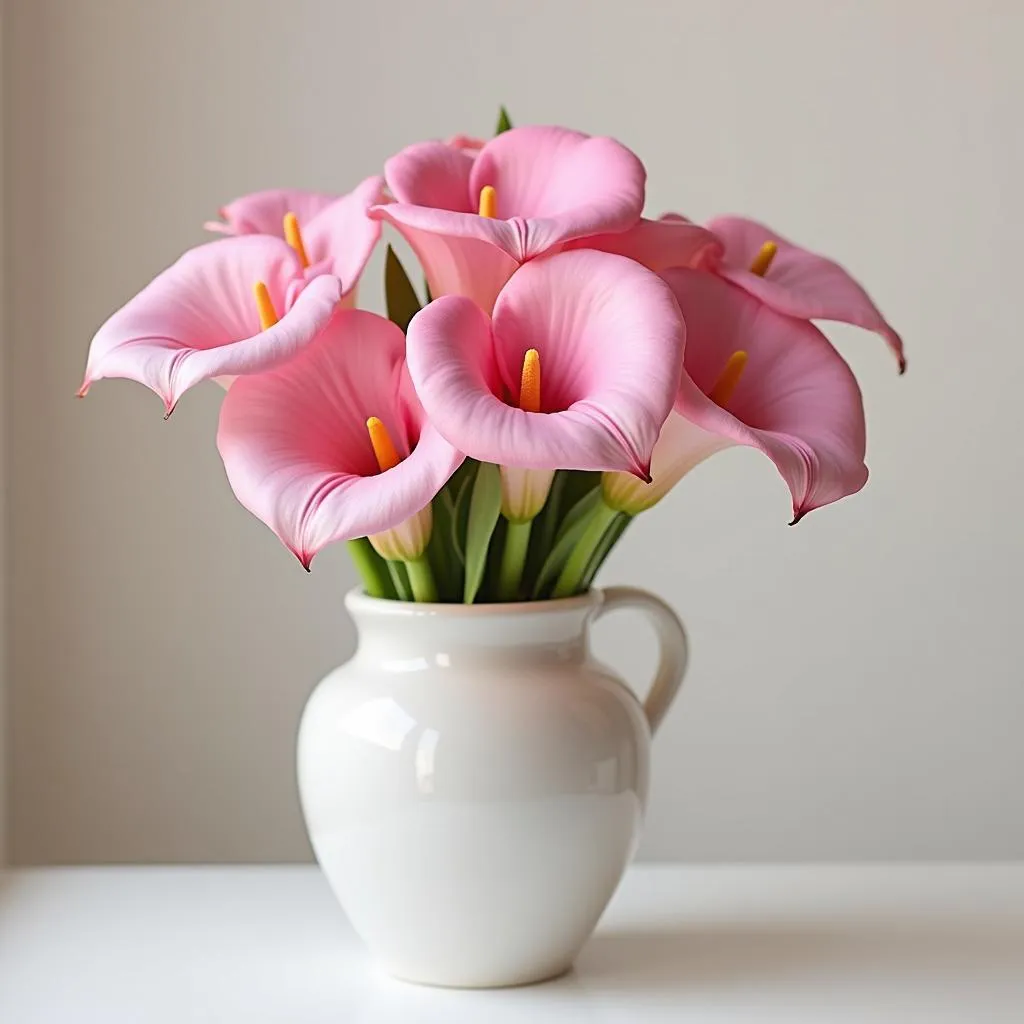 Pink calla lilies in a vase