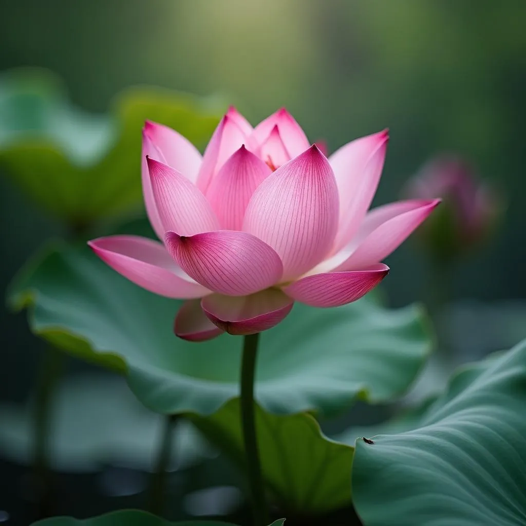 Pink Lotus Flower Blooming in Water