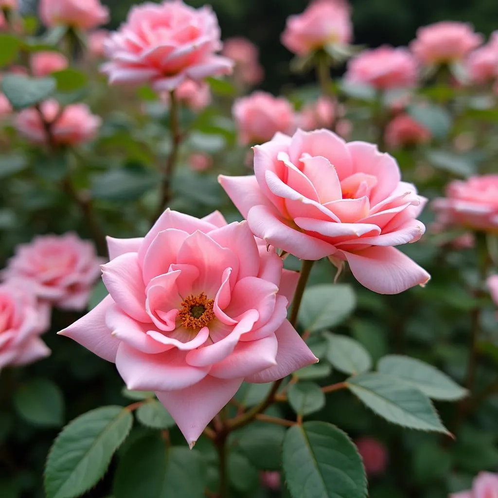 Pink roses in a garden