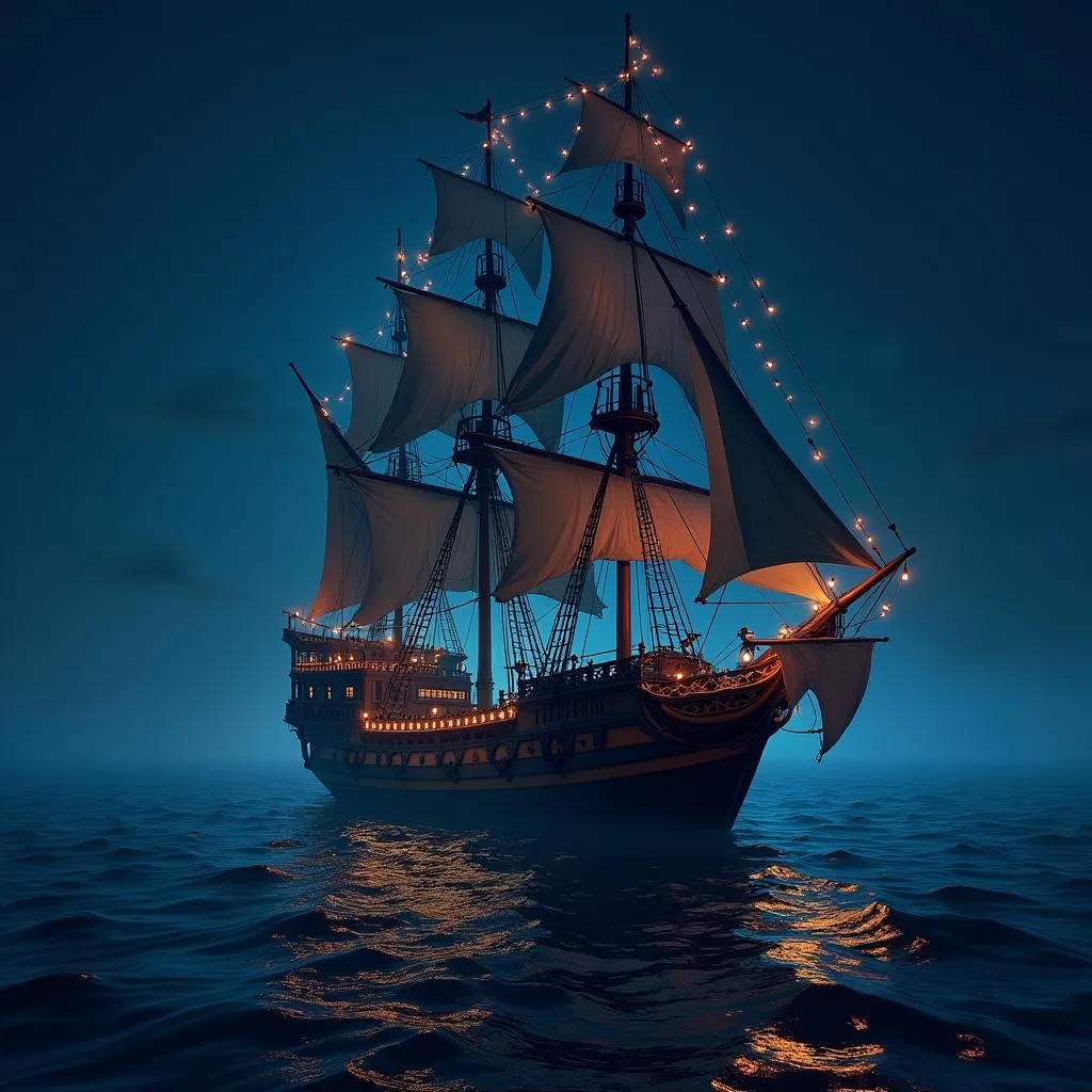 Pirate Ship Night Sea of Thieves