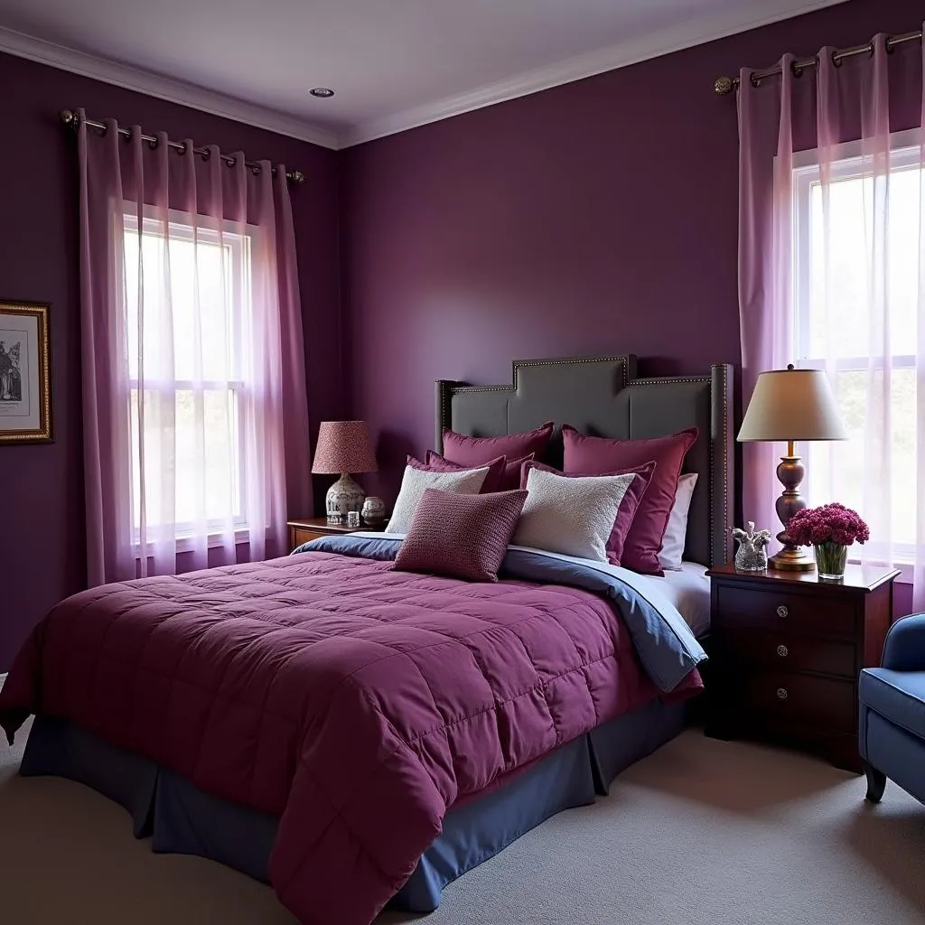 Plum purple and analogous color palette for a harmonious and sophisticated bedroom design