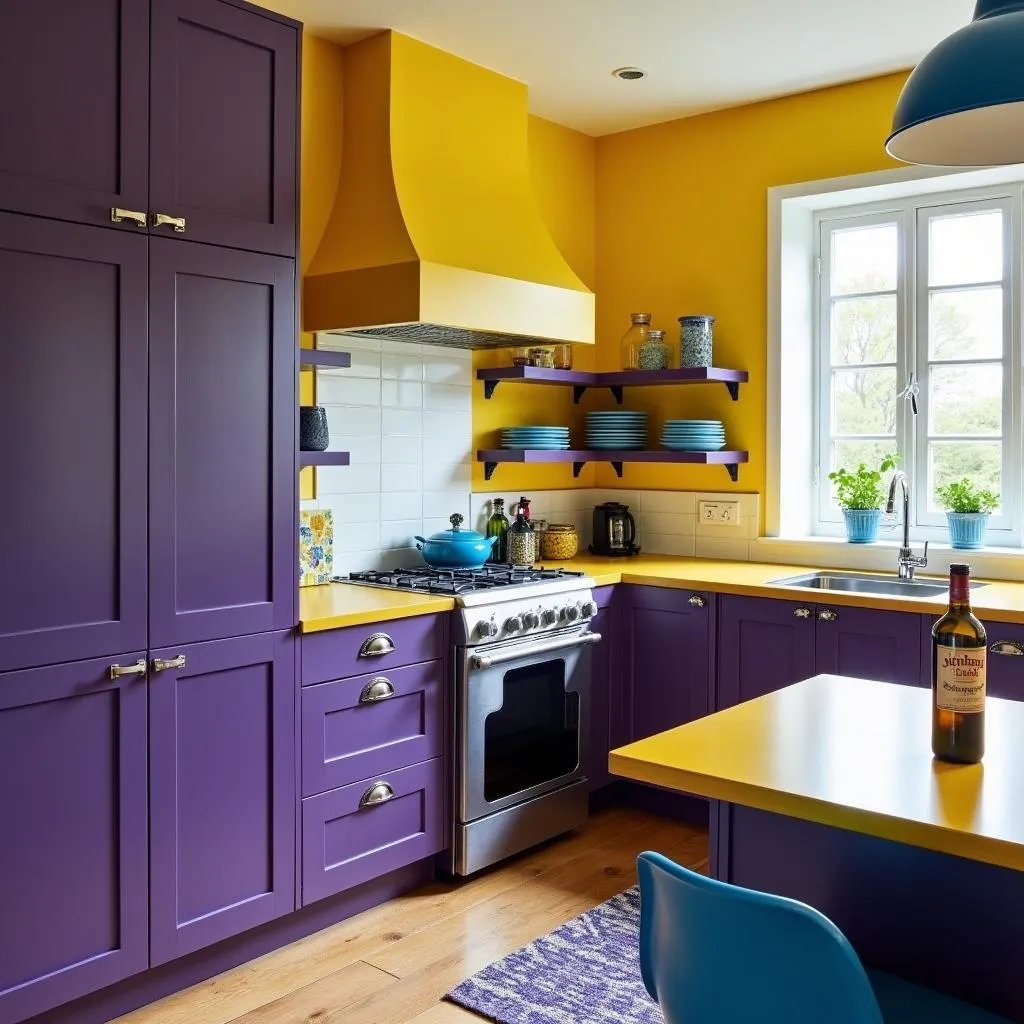 Plum purple and triadic color scheme for a vibrant and eclectic kitchen design