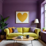 Plum purple and yellow-green color combination for a vibrant and dynamic interior design