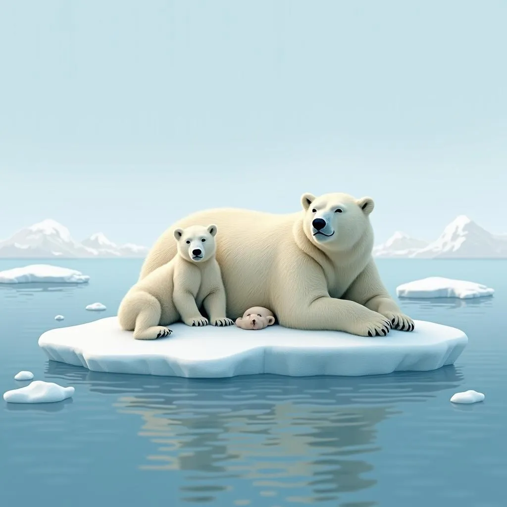 Polar bear family on an ice floe