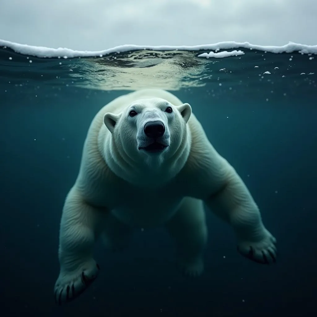 Polar bear swimming in the ocean