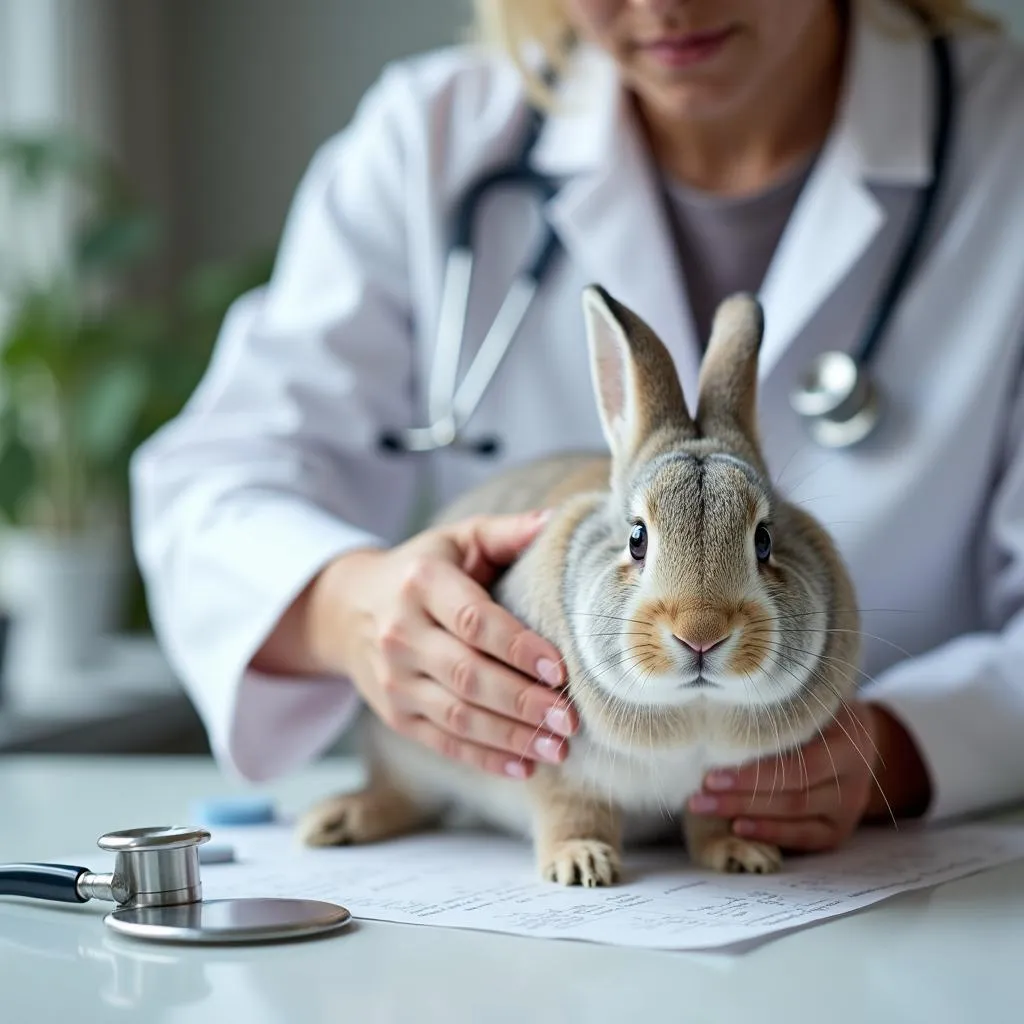 Rabbit Undergoing Examination at Veterinary Clinic