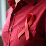 Red ribbon symbolizing support and awareness