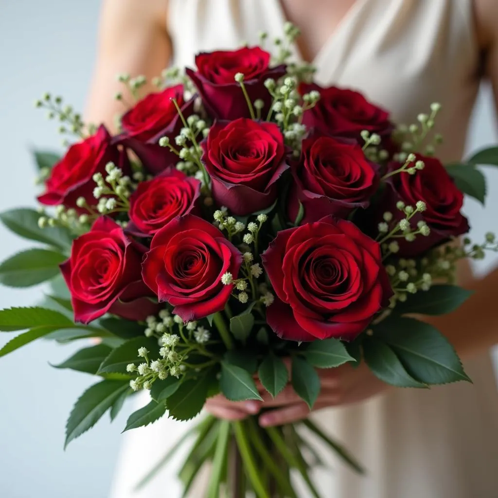 Red roses signifying love and respect in a sympathy arrangement