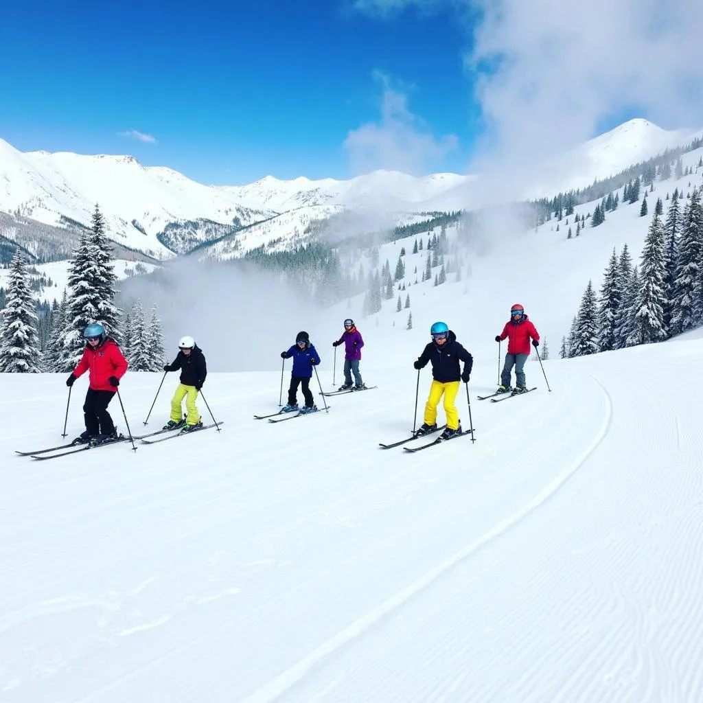 Skiers on a slope in Colorado