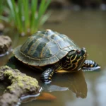 Snapping Turtle Camouflaged in a Pond