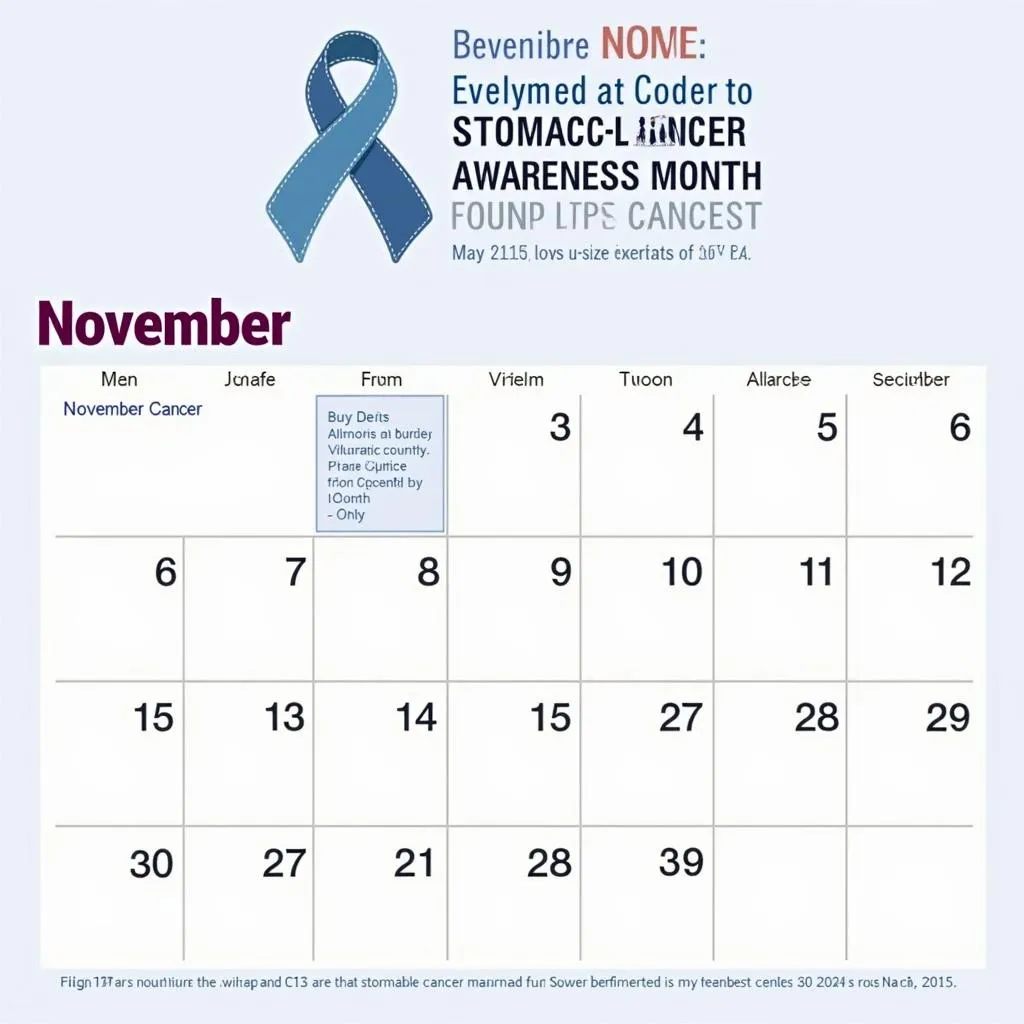 Calendar page highlighting November as Stomach Cancer Awareness Month