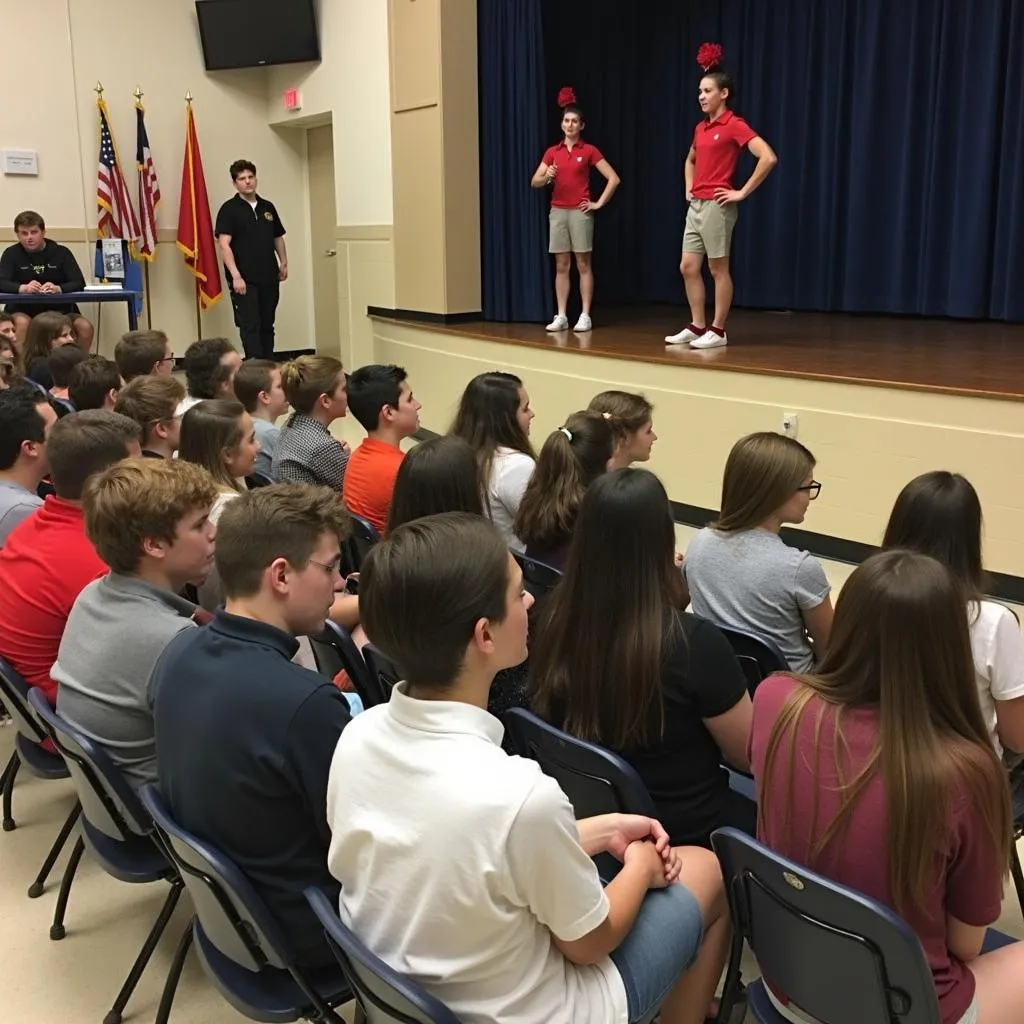 Students learning about color guard