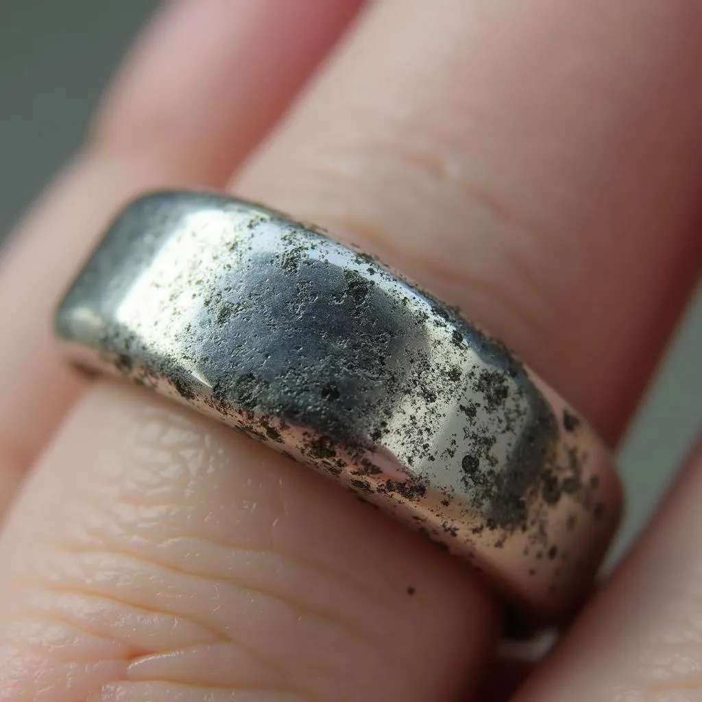 Close-up of a tarnished sterling silver ring