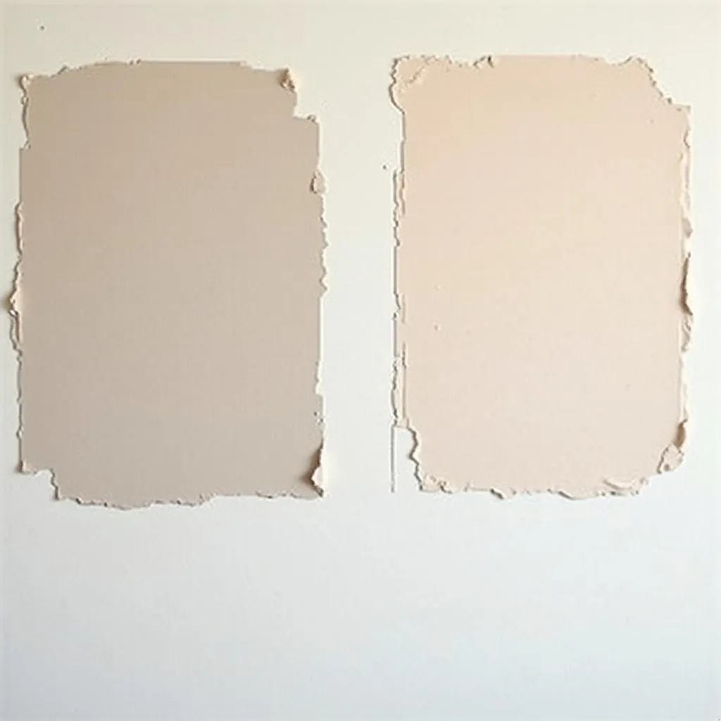 Two large squares of paint samples on a white wall