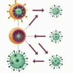 Diagram of a virus infecting a cell