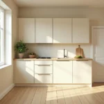 Kitchen with warm neutral walls and cream cabinets