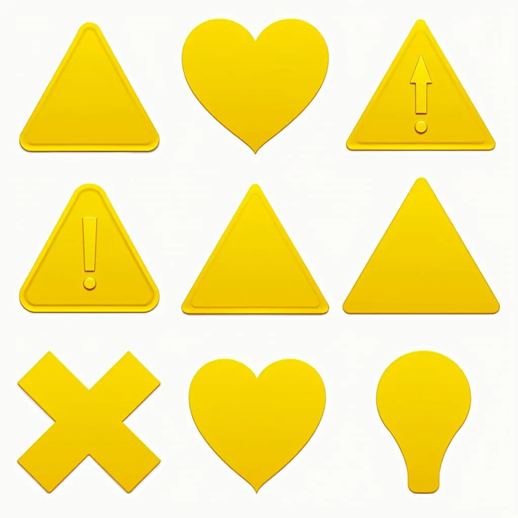 Different shapes and colors of warning signs