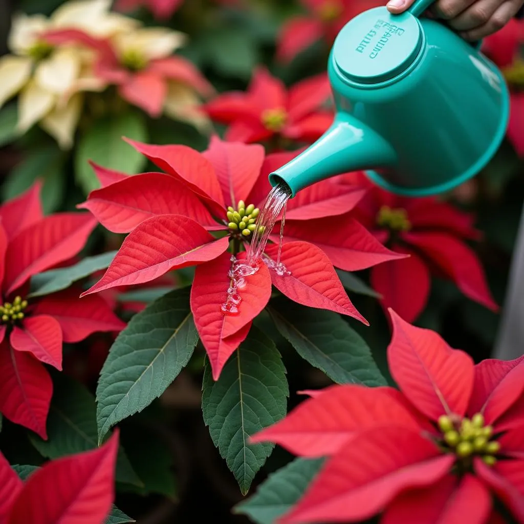 Watering a Poinsettia Plant