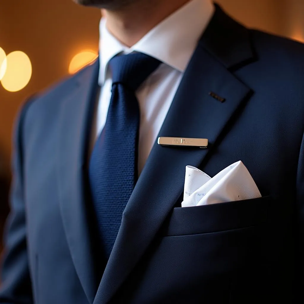 Close Up of a Man's Suit Accessories at a Wedding