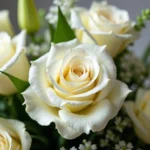 White roses in a sympathy bouquet