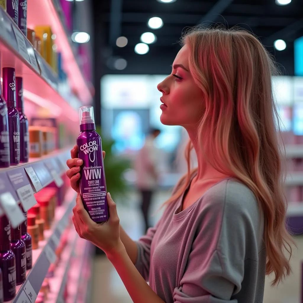 Woman shopping for Color Wow products at Sephora