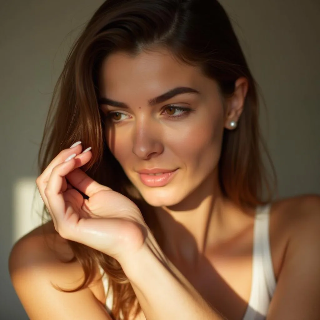 Woman Examining Her Wrist in Natural Light