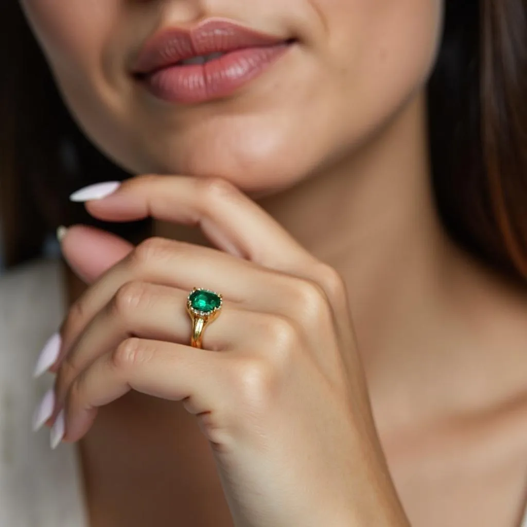 Woman Wearing an Emerald Ring