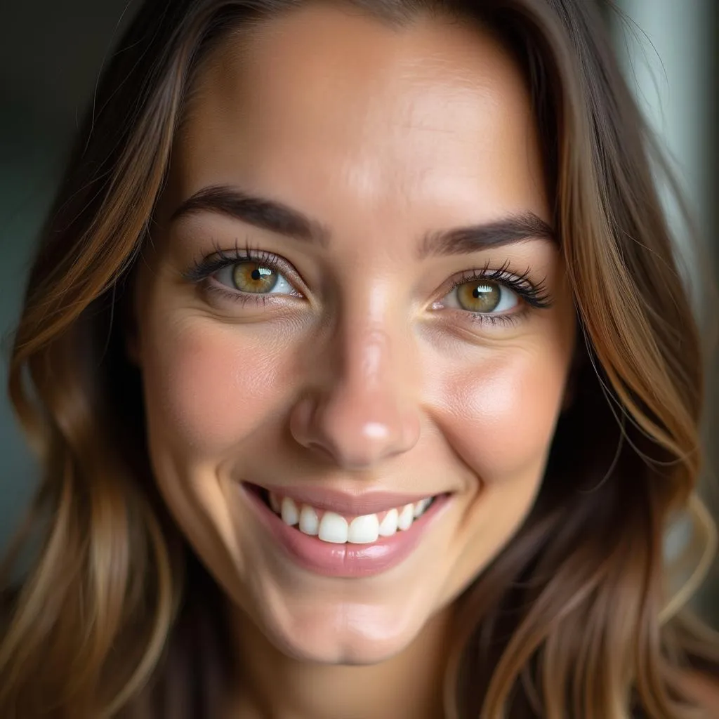 Woman with hazel-green eyes