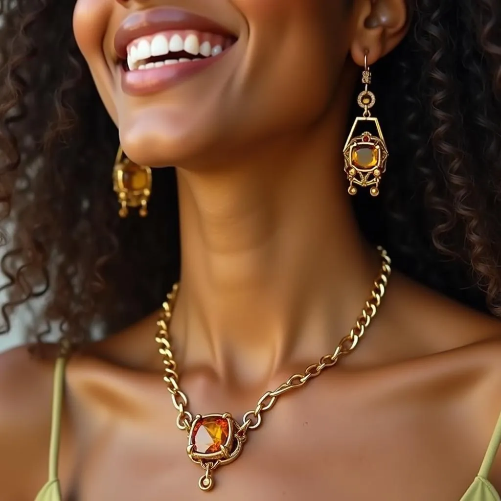 Woman with warm undertone wearing gold jewelry