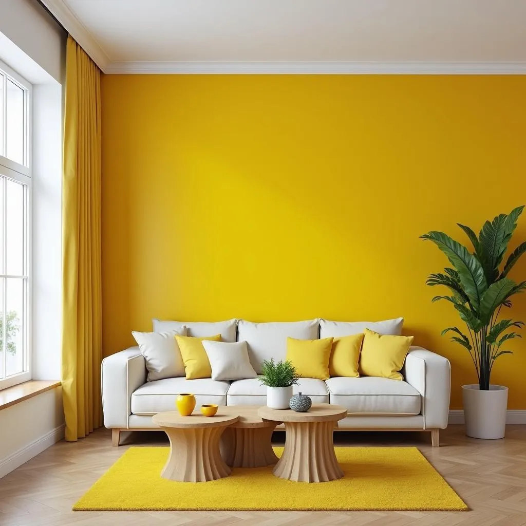 Yellow Accent Wall in a Living Room