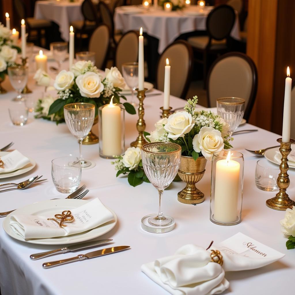 60th Wedding Anniversary Decor with White and Gold Accents